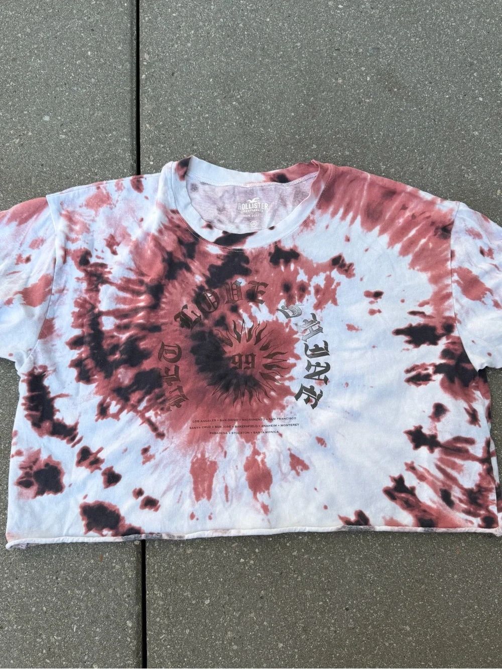 Hollister Tie Dye Cropped Graphic Tee Brown Black Y2K Grunge Medium